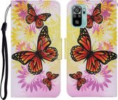 Voor Xiaomi Redmi Note 10 4G Gekleurde tekening Patroon Horizontale flip PU lederen tas met houder & kaartsleuven & portemonnee & lanyard (Chrysanthemum Butterfly)