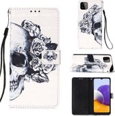 Voor Samsung Galaxy A22 5G (VS) 3D Schilderen Horizontale Flip Leren Case met Houder & Kaartsleuf & Portemonnee & Lanyard (Schedel)