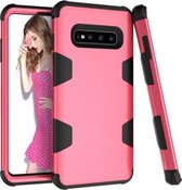 Voor Samsung Galaxy S10 + siliconen in contrastkleur + schokbestendige pc-hoes (rozerood + zwart)