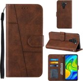 Voor Xiaomi Redmi Note 9 Stiksels Kalf Textuur Gesp Horizontale Flip Lederen Case met Houder & Kaartsleuven & Portemonnee & Lanyard (Bruin)