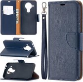 Voor Nokia 5.4 Litchi Textuur Pure Kleur Horizontale Flip Leren Case met Houder & Kaartsleuven & Portemonnee & Lanyard (Donkerblauw)