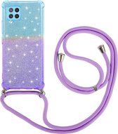 Voor Samsung Galaxy A42 5G gradiënt glitter poeder schokbestendig TPU beschermhoes met lanyard (blauw paars)