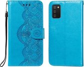 Voor Xiaomi Redmi 9T Flower Vine Embossing Pattern Horizontale Flip Leather Case met Card Slot & Holder & Wallet & Lanyard (Blue)