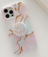 Golden Powder Dream Color Marble Pattern TPU beschermhoes met opvouwbare standaard voor iPhone 11 Pro Max (kleurrijk)