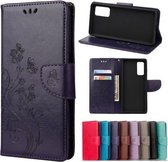 Voor Samsung Galaxy A72 5G / 4G vlinderbloempatroon horizontale flip lederen tas met houder & kaartsleuven en portemonnee (diep paars)