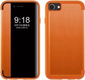 Magnetische zijruitweergave schokbestendige horizontale lederen flip-hoes voor iPhone SE 2020/8/7 (oranje)