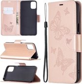 Voor LG K42 Twee vlinders reliëfpatroon Horizontale flip lederen tas met houder & kaartsleuf & portemonnee & lanyard (rose goud)