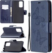 Voor Xiaomi Redmi Note 10 Pro Twee vlinders reliëfpatroon Horizontale flip lederen tas met houder & kaartsleuf & portemonnee & lanyard (donkerblauw)