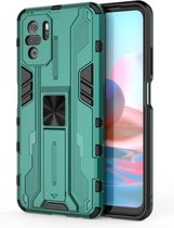 Voor Geschikt voor Xiaomi Redmi Note 10 4G Supersonic PC + TPU schokbestendige beschermhoes met houder (groen)