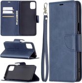 Voor LG K42 Retro Lamsvacht Textuur Pure Kleur Horizontale Flip PU Lederen Case met Houder & Kaartsleuven & Portemonnee & Lanyard (Blauw)