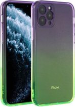 Rechte rand kleurverloop TPU beschermhoes voor iPhone 11 Pro (paars groen)