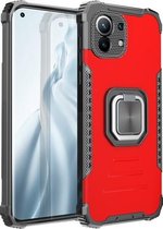 Voor Xiaomi Mi 11 Fierce Warrior Series Armor All-inclusive schokbestendig aluminium + TPU beschermhoes met ringhouder (rood)