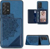 Voor Samsung Galaxy A52 5G / 4G Mandala Reliëf Magnetische Doek PU + TPU + PC Case met Houder & Kaartsleuven & Portemonnee & Fotolijst (Blauw)