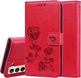 Voor Samsung Galaxy S21 5G Rose reliëf horizontale flip PU lederen tas met houder & kaartsleuven & portemonnee (rood)