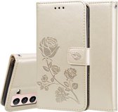 Voor Samsung Galaxy S21 5G Rose reliëf horizontale flip PU lederen tas met houder & kaartsleuven & portemonnee (goud)