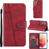 Voor Samsung Galaxy S21 5G Stiksels Kalf Textuur Gesp Horizontale Flip Leren Case met Houder & Kaartsleuven & Portemonnee & Lanyard (Rood)