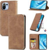 Voor Xiaomi Mi 11 Lite Retro Skin Feel Business Magnetische Horizontale Flip Leren Case Met Houder & Kaartsleuven & Portemonnee & Fotolijst (Bruin)