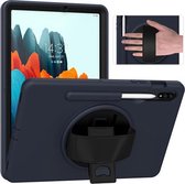 360 graden rotatie PC + TPU beschermhoes met houder & polsband & pen gleuf voor Samsung Galaxy Tab S7 11 inch T870 / T875 (donkerblauw)