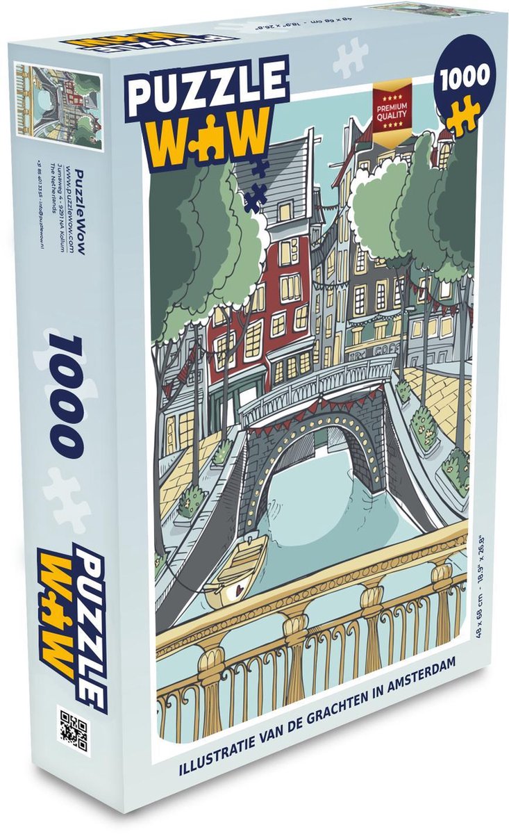 Afbeelding van product Puzzel 1000 stukjes volwassenen Amsterdam illustratie 1000 stukjes - Illustratie van de grachten in Amsterdam - PuzzleWow heeft +100000 puzzels