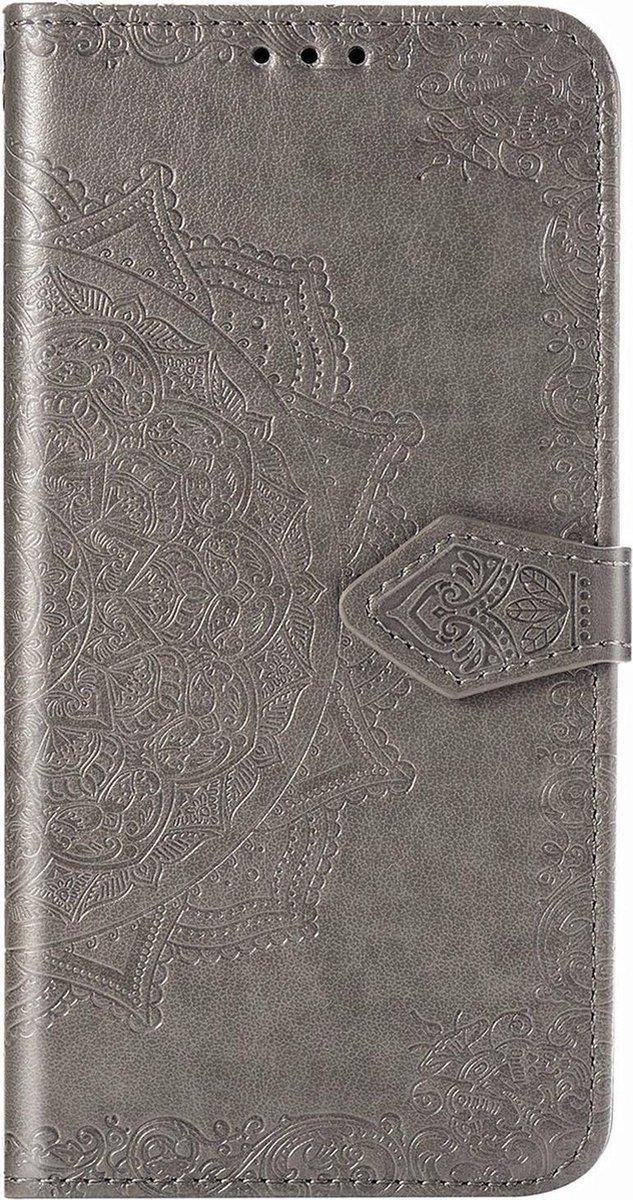 Geschikt voor Apple iPhone 12 Pro Bookcase - Grijs - Bloemen - Portemonnee Hoesje