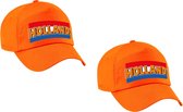 2x stuks Holland fan pet / cap - oranje - met Nederlandse vlag - kinderen - EK / WK / Koningsdag - supporter petje / kleding