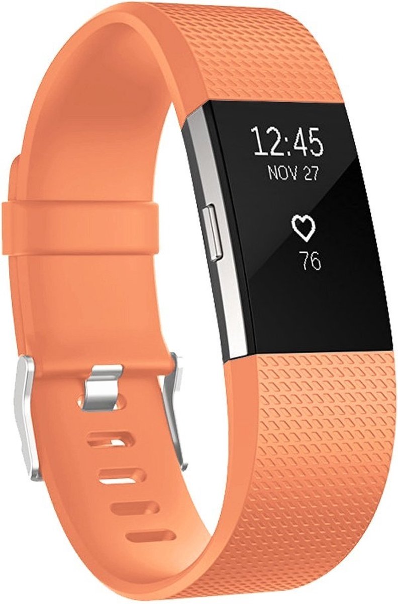 By Qubix - Compatible Fitbit bandje - Geschikt voor fitbit Charge 2 sportbandje - Maat: Large - Licht oranje - Horlogeband - smartwatchbandje