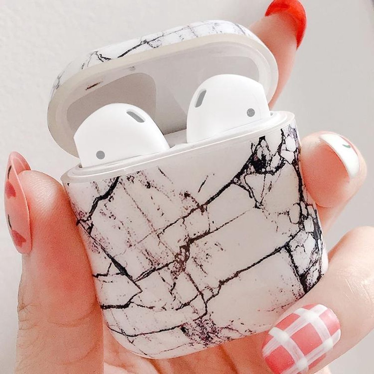 By Qubix - AirPods 1/2 hoesje Marble series - hard case - Marble wit - Schokbestendig
