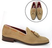 Stravers - Heren Loafers met Kwastjes Maat 48 Beige Suede Grote Maten Herenschoenen