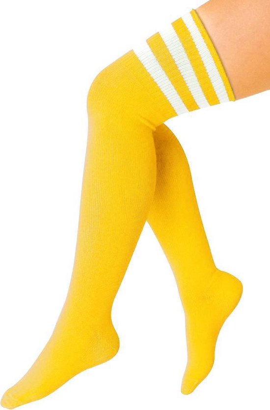 Lange sokken geel witte strepen - 36-41 - gele kniekousen kousen  sportsokken... | bol.com
