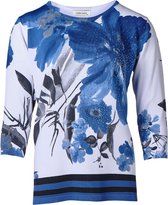 Dames top 3/4e mouw bloemen blauw | Maat XL/2XL