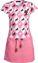Meisjes jurk paarden/ruit roze | Maat 104/ 4Y