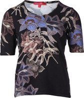 Dames shirt km, bloemenprint op zwart | Maat S