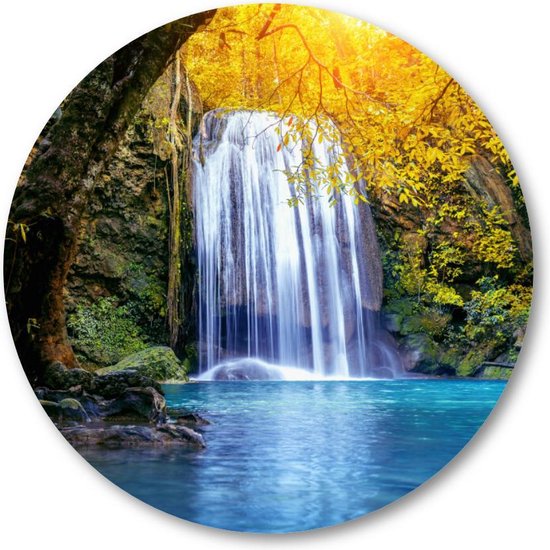 Oase à la cascade - cascade d'Erawan en automne, Thaïlande | Cercle mural Forex 60cm | Cercle mural pour l'intérieur | Paysage | Nature