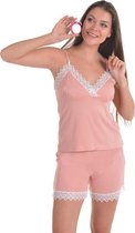 Dames Katoen Pyjama | 4-delige set | Katoen nachtkleding | Katoen nachthemd | Elegant Katoen Ochtendjas | Cadeau voor dames | kleur: somon | maat: XL/XXL