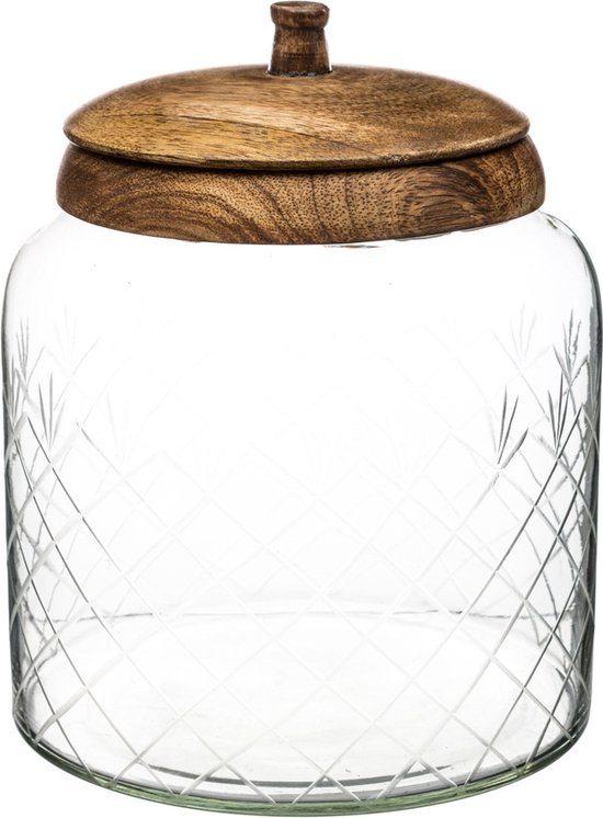 Snoeppot/voorraadpot 2,7L glas met houten deksel - 2700 ml - Bonbonnieres