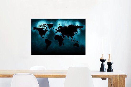 Carte du monde noire sur fond sombre aux couleurs bleues 90x60 cm