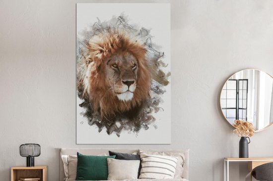 Canvas schilderij 120x180 cm - Wanddecoratie Leeuw - Verf - Kleuren - Muurdecoratie woonkamer - Slaapkamer decoratie - Kamer accessoires - Schilderijen