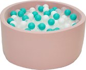 Ballenbak Roze 90x40 met 250 ballen Turquoise, Wit, Transparant
