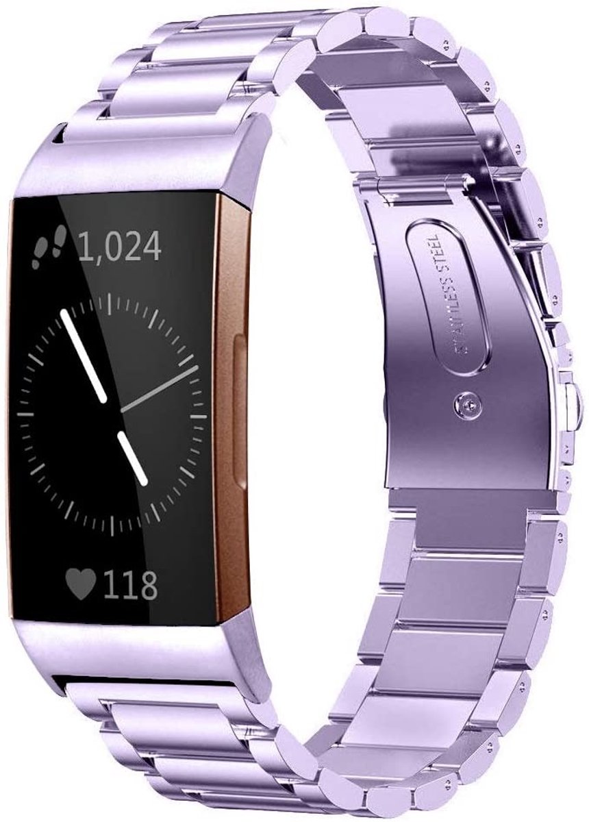Geschikt voor Fitbit Charge 3 stalen bandje - paars