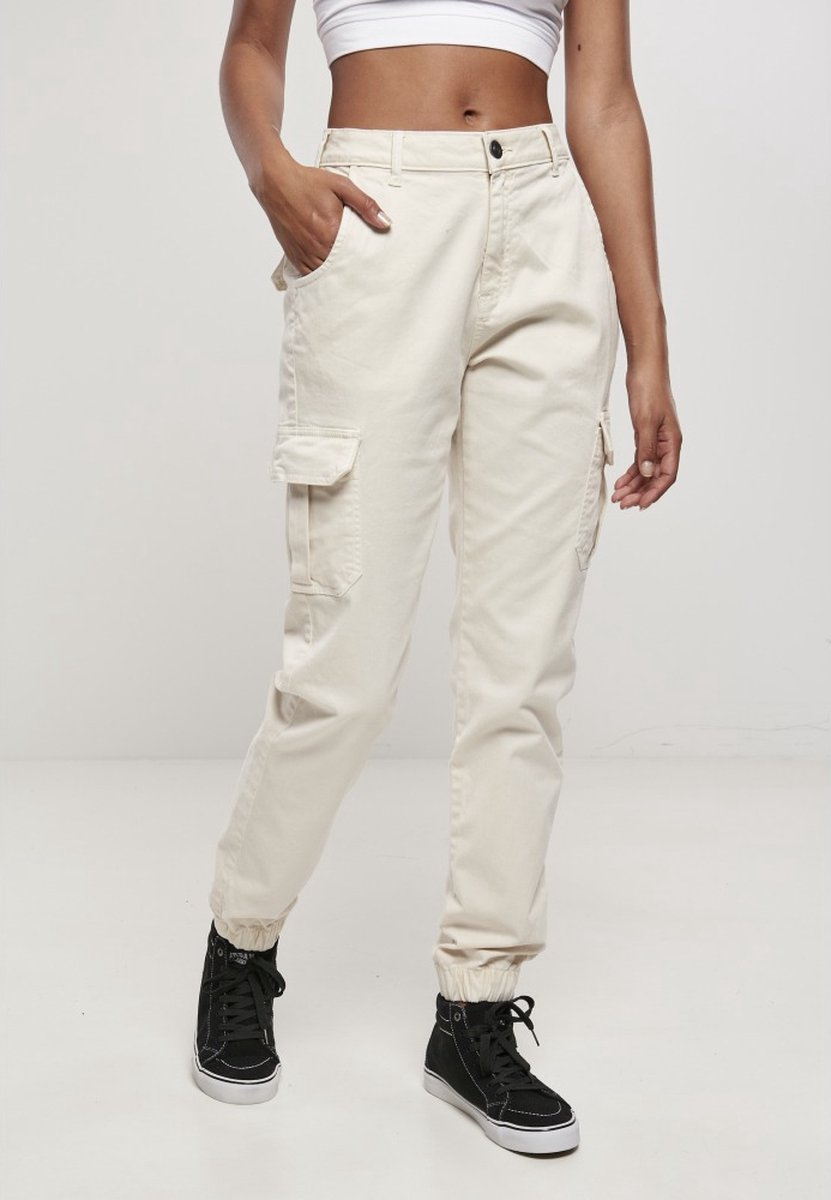 Urban Classics High Waist Cargobroek Taille 32 inch Creme