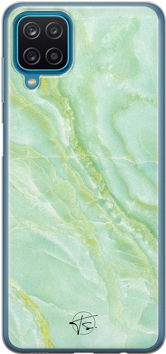 Hoesje geschikt voor Samsung Galaxy A12 - Marmer Limegroen - Soft Case - TPU - Marmer - Groen - Mooie Telefoonhoesjes