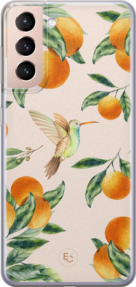 Hoesje geschikt voor Samsung Galaxy S21 Plus - Tropical fruit - Soft Case - TPU - Natuur - Oranje - ELLECHIQ
