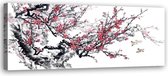 Schilderij Kersenbloesem, zwart-wit/roze, 120x40, Premium print