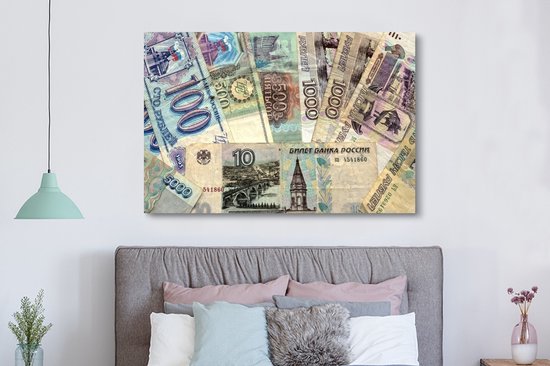 Les billets de banque de la toile rouble russe 180x120 cm - Tirage photo sur toile (Décoration murale salon / chambre) XXL / Groot format!