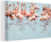 OneMillionCanvasses - Canvas - Water - Blauw - Roze - Flamingo - 30x20 - Schilderijen op canvas - Muurdecoratie