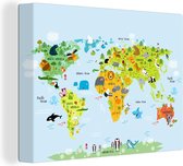 Canvas Wereldkaart - 80x60 - Wanddecoratie Wereldkaart kinderen - Illustraties - Kleuren
