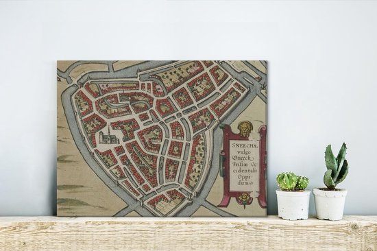 Canvas Schilderij Kaart - Sneek - Historisch - 40x30 cm - Wanddecoratie