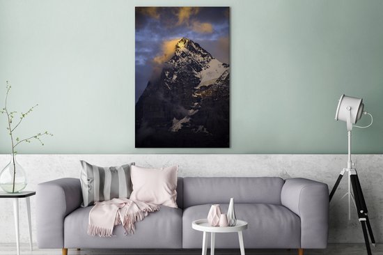 Cloudy Eiger au coucher du soleil en Suisse Toile 80x120 cm - Tirage photo sur toile (Décoration murale salon / chambre)