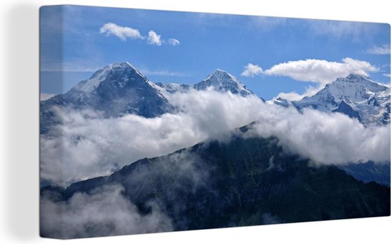 Canvas Schilderij Zicht over de Zwitserse Eiger bij de Berner Alpen - 40x20 cm - Wanddecoratie