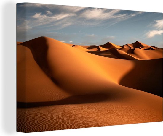 Canvas Schilderij De Marokkaanse duinen Erg Chebbi tijdens de ochtend - 60x40 cm - Wanddecoratie